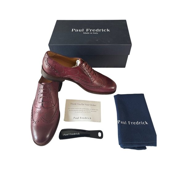 Paul Fredrick Mens US 10.5 M Oxford Wingtip Dress Shoes Burgundy Leather main image 7